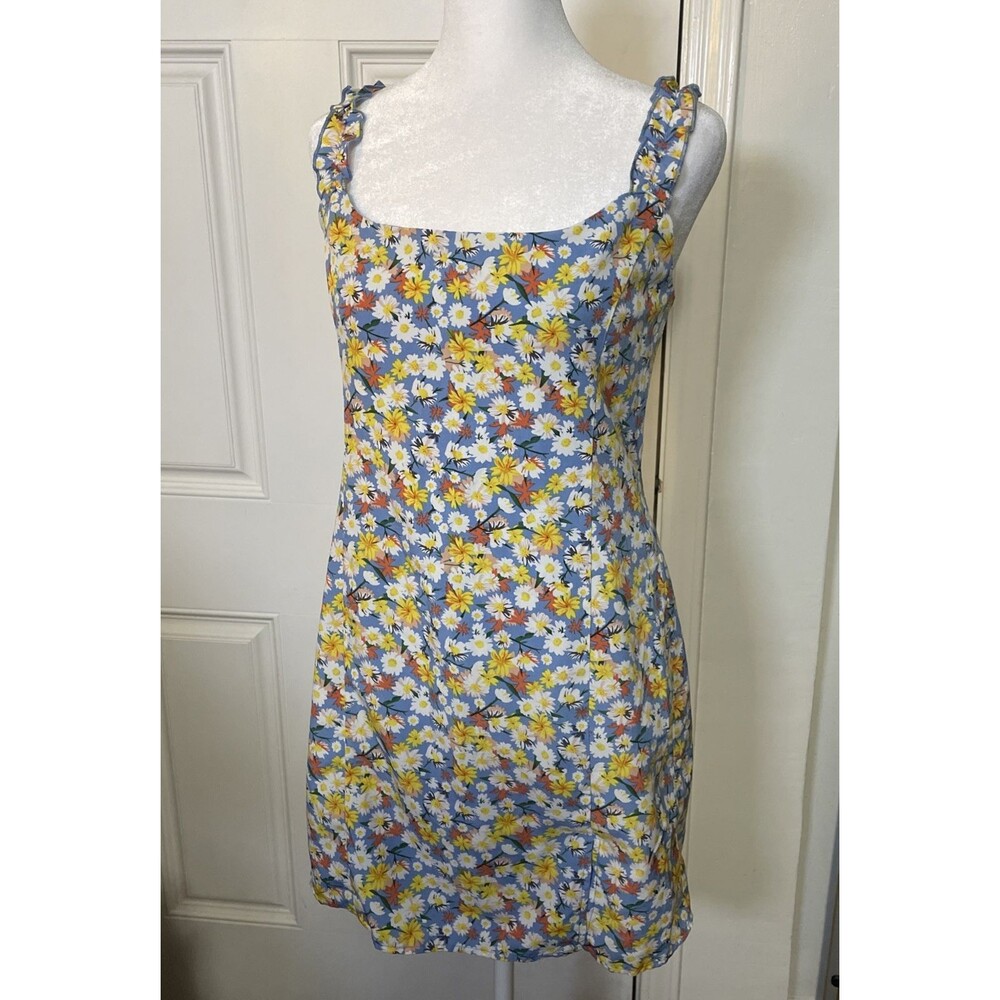 Forever 21 Women's Yellow Blue Floral Mini Dress Size Medium Y2K Coquette